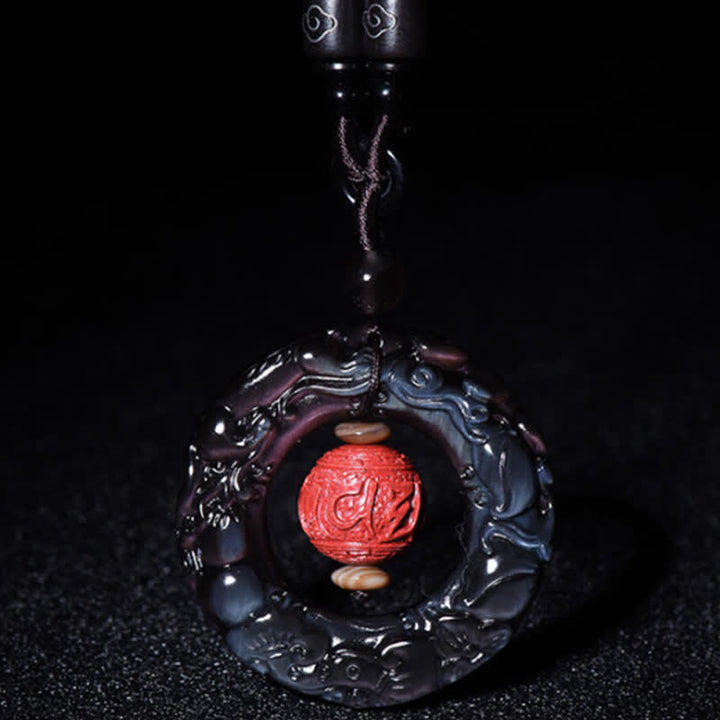 Buddha Stones FengShui Naturale Arcobaleno Ossidiana PiXiu Cinnabar Collana Pendente Guarigione - image 8