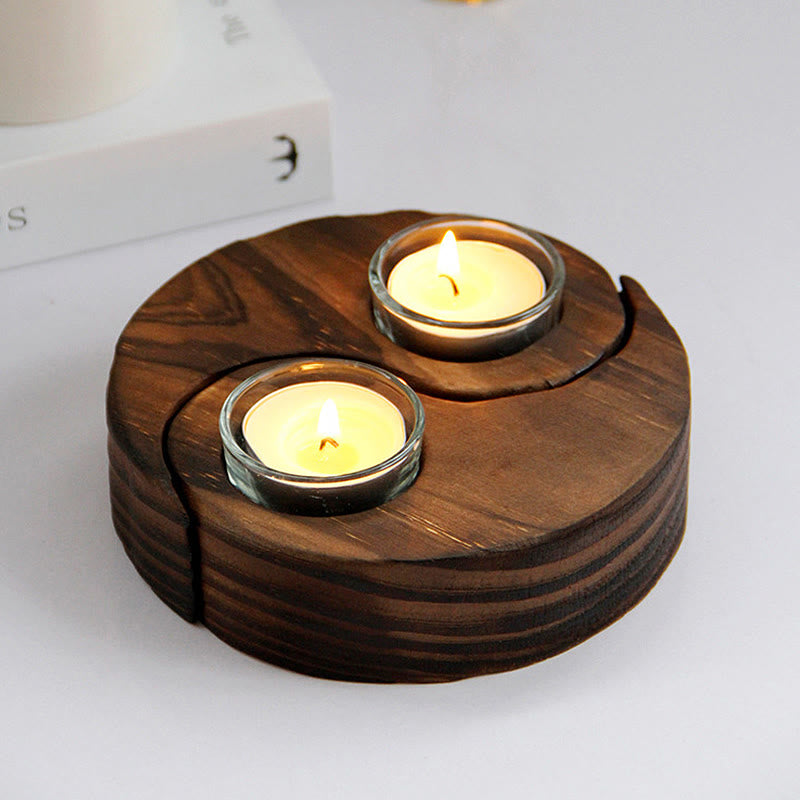 Buddha Stones Yin Yang Portacandele in legno Meditazione Rituali Usa oggetti
