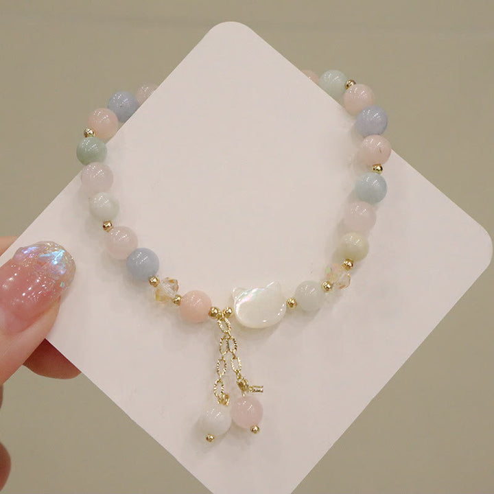 Braccialetto Buddha Stones Natural Strawberry Quartz Morganite Tridacna Stone Cat Love - image 5