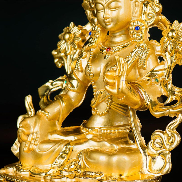 Buddha Stones Bodhisattva Tara Bianca Speranza Protezione Statua Placcata Oro Decorazione - image 11