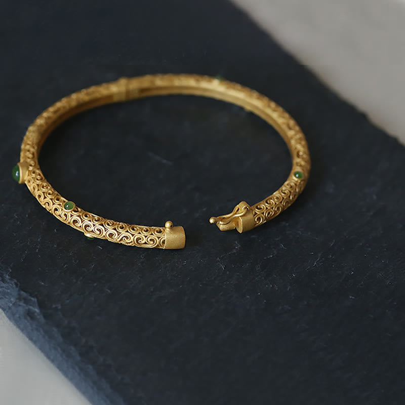 Buddha Stones Braccialetto di Giada Ciano Rame Nuvole di Buon Auspicio Calma Guarigione