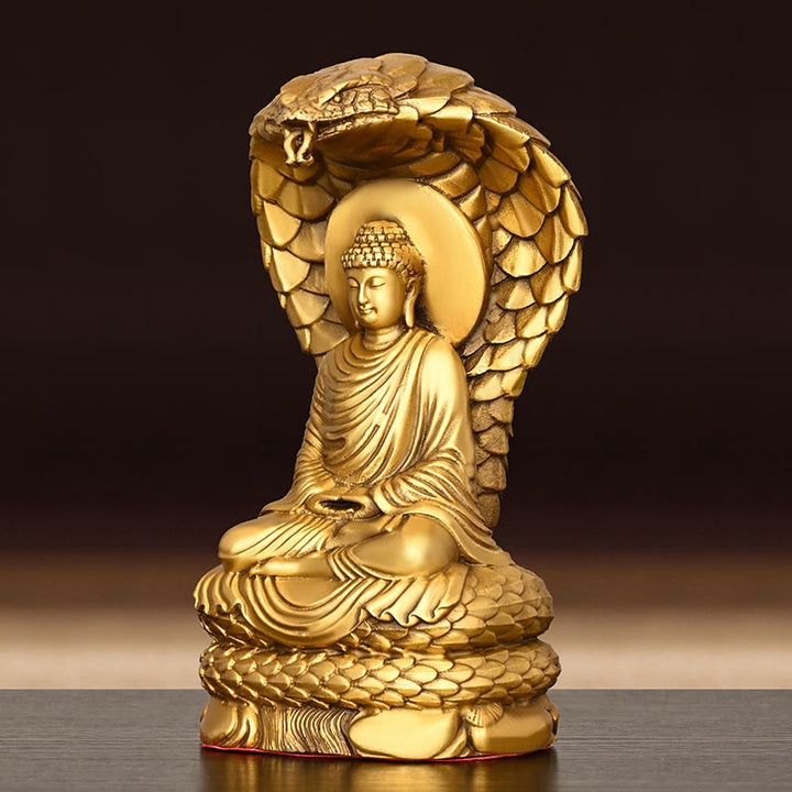 Buddha Stones Buddha Shakyamuni Figurina del serpente Serenità Statua in rame Decorazione per la casa Offerta