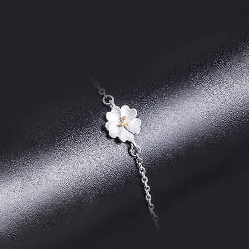Bracciale a catena con benedizione dei fiori di ciliegio in argento sterling 925 Buddha Stones