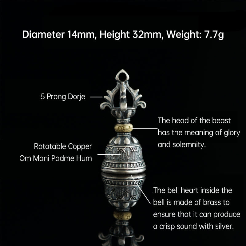 Buddha Stones Tibet 925 Sterling Silver Om Mani Padme Hum Dorje Campana Vajra Inciso Illuminazione Ciondolo Appeso Decorazione