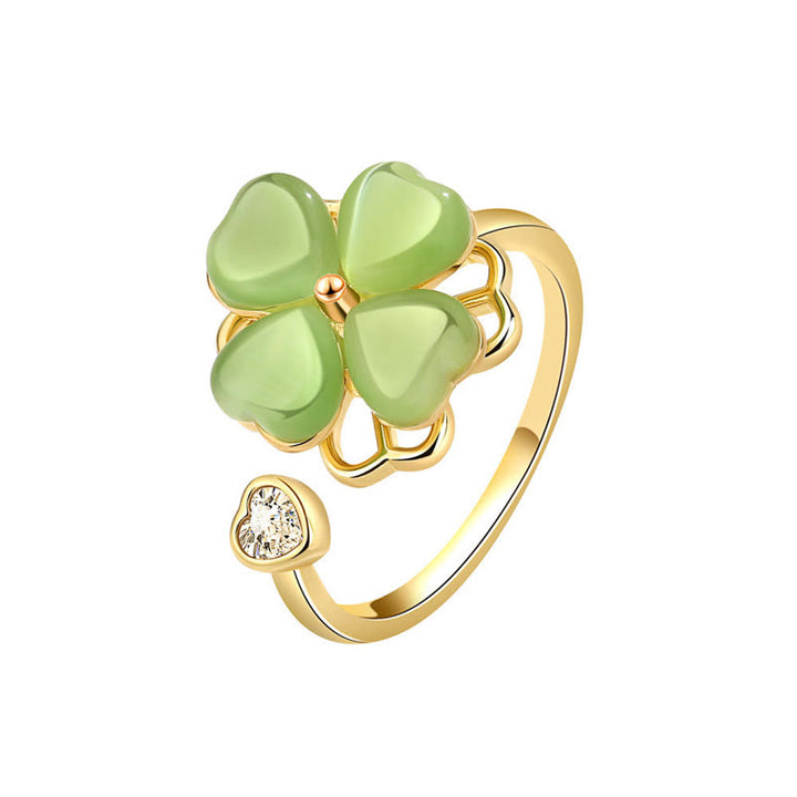 Anello girevole Buddha Stones Cat's Eye Four Leaf Clover Zircone Love