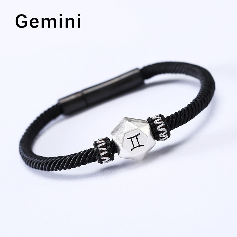 Braccialetto di corda fatto a mano con protezione delle 12 costellazioni dello zodiaco in argento sterling 999 Buddha Stones - Gemelli - 19 cm - image 4