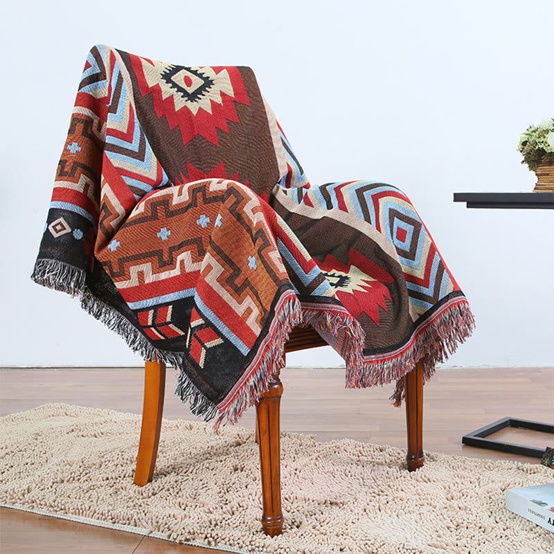 Coperta artigianale tinta a mano con motivo geometrico tibetano Buddha Stones