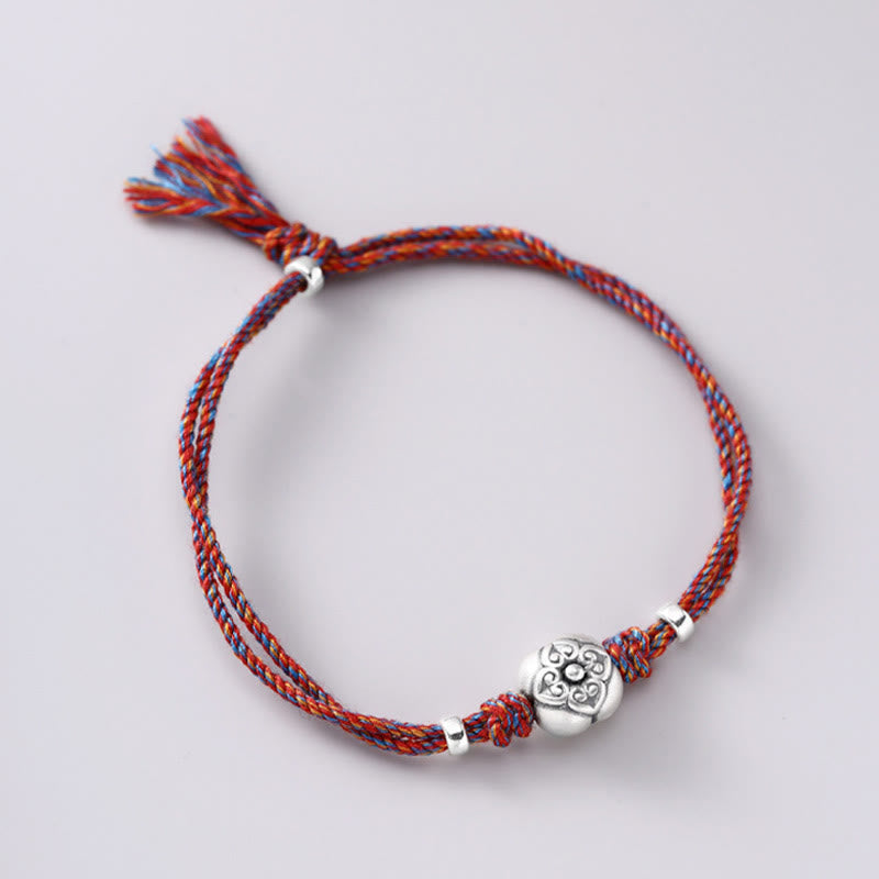 Bracciale intrecciato multicolore Buddha Stones in argento sterling 999 Persimmon Luck
