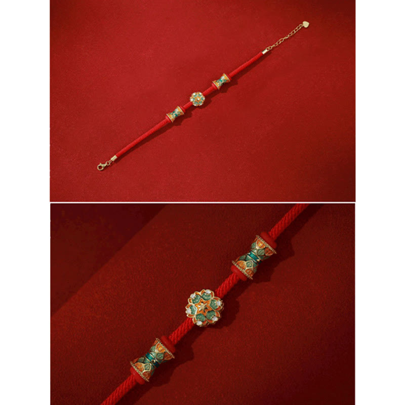 Buddha Stones Dunhuang 925 Sterling Silver Lotus Drum Nuovo inizio Braccialetto in corda rossa