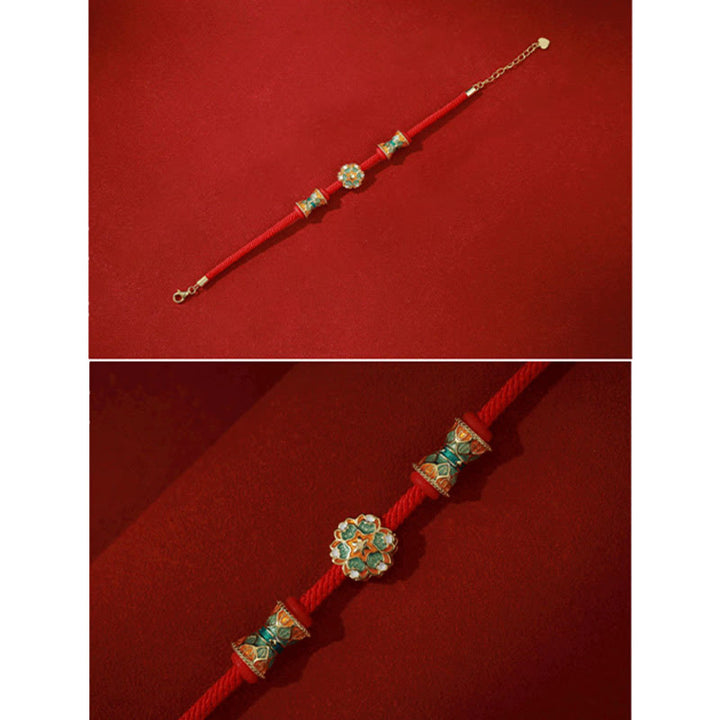 Buddha Stones Dunhuang 925 Sterling Silver Lotus Drum Nuovo inizio Braccialetto in corda rossa