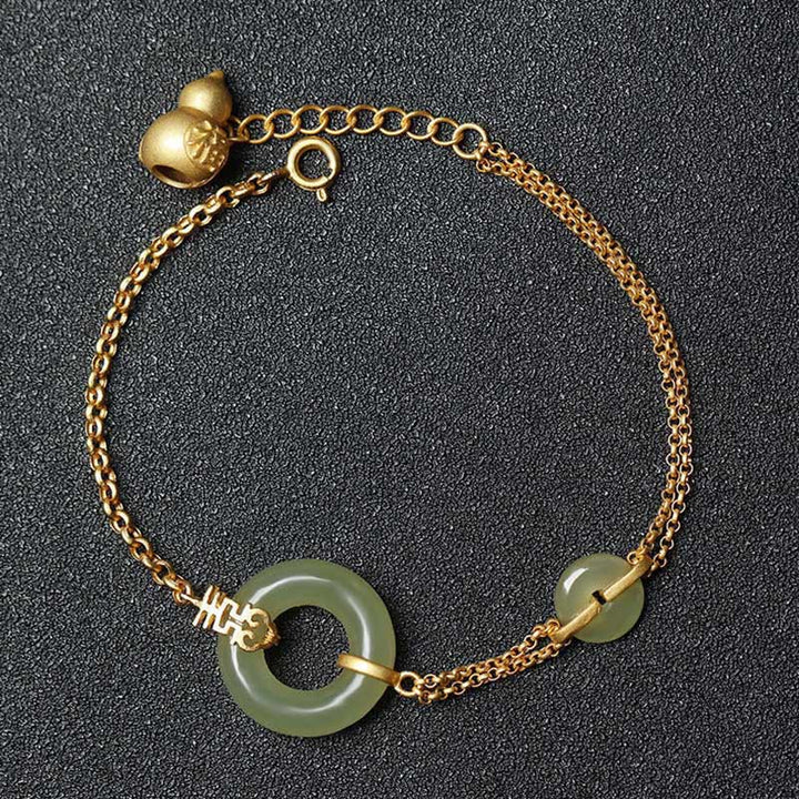 Braccialetto a catena Buddha Stones rotonda in giada e zucca con carattere Fu, motivo di pace e prosperità