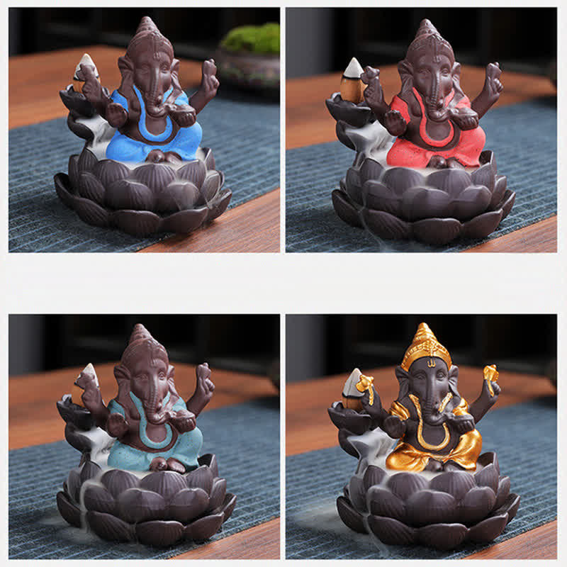 Ganesh Elephant Purple Clay Fontana antiriflusso con fumo Protezione Bruciatore di incenso