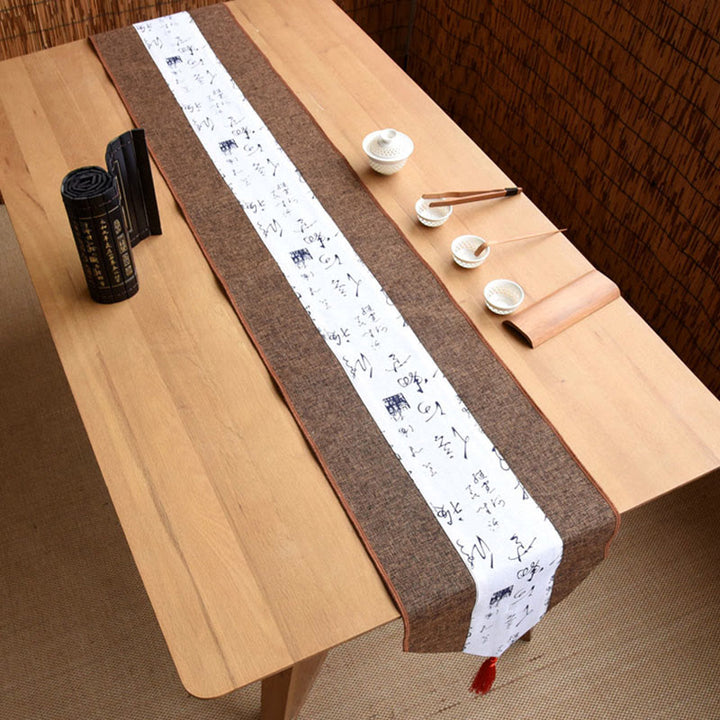 Buddha Stones Stile cinese classico Loto Koi Pesce Fiore Gru Calligrafia Illuminazione Cotone Lino Nappe Runner da tavolo