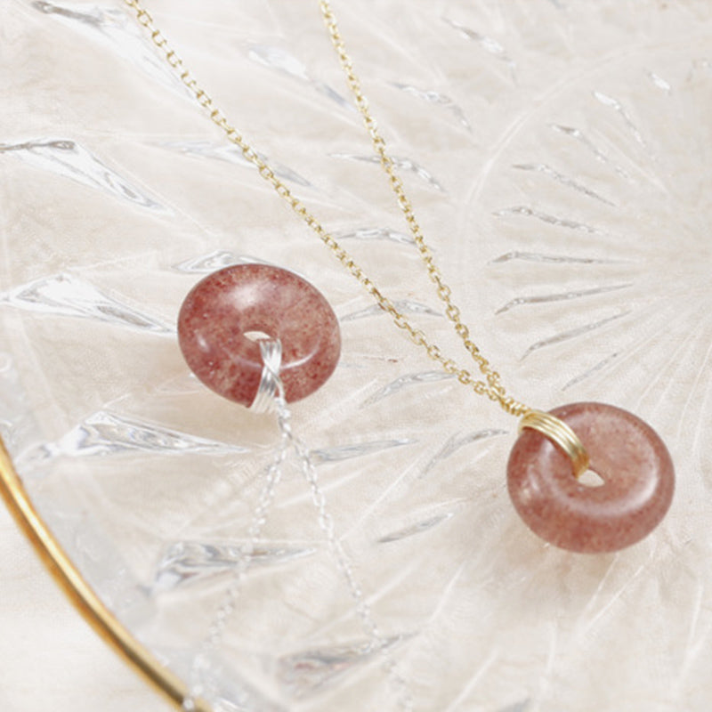 Collana positiva di guarigione al quarzo fragola in argento sterling 925 Buddha Stones