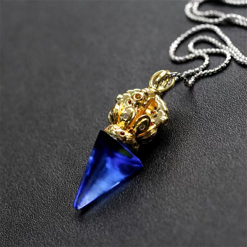Buddha Stones Tibetano Dorje Vajra 4 punte Loto Liuli Cristallo Forza Collana Pendente - Dorje Blu - image 0