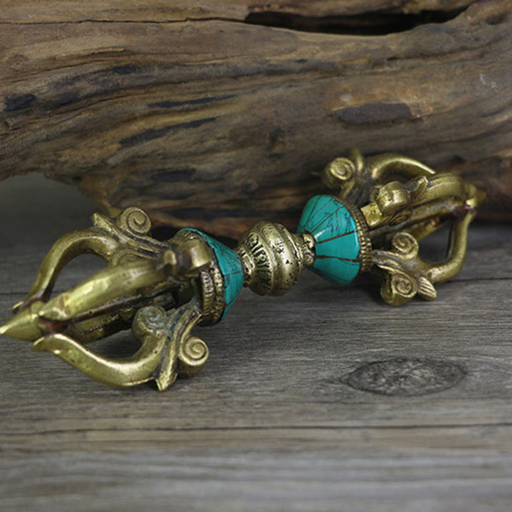 Buddha Stones Tibetano a cinque punte Vajra Dorje Artigianale Nepal Potere spirituale Decorazione in rame - image 2