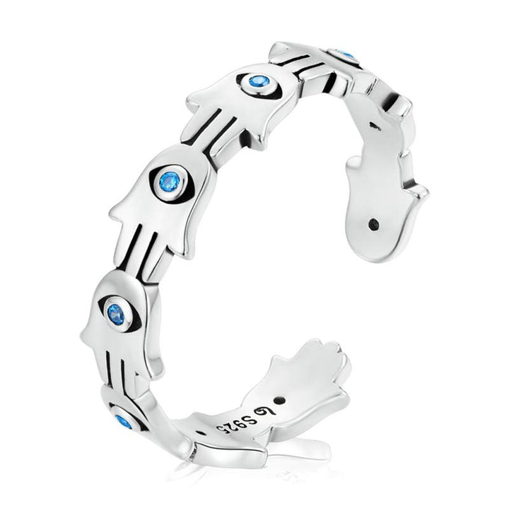 Anello regolabile con simbolo Hamsa in argento sterling 925 Buddha Stones e zircone
