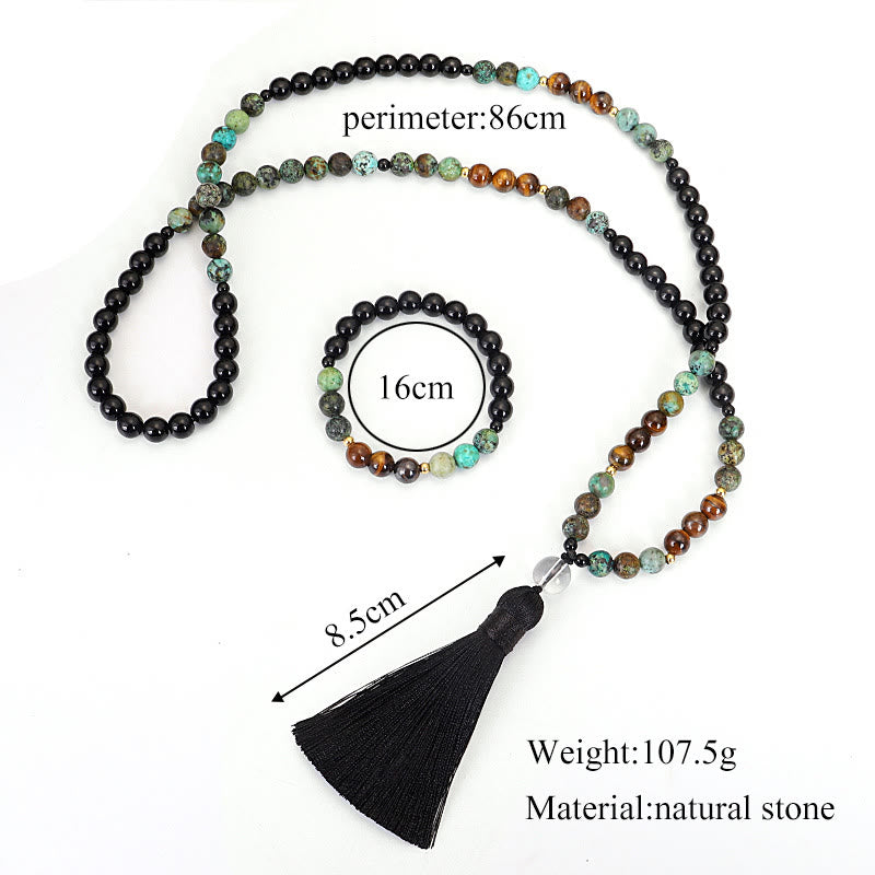 Buddha Stones 108 Mala Beads Pietra naturale Occhio di tigre Turchese Protezione Forza Bracciale Collana