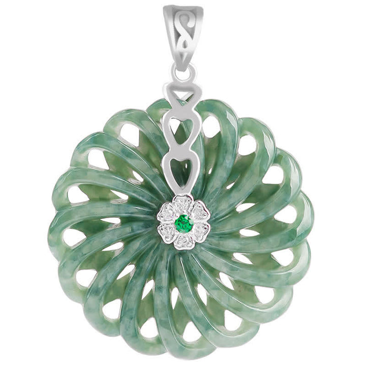 Collana con ciondolo Buddha Stones in argento sterling 925, giada rotonda naturale, fibbia della pace, abbondanza