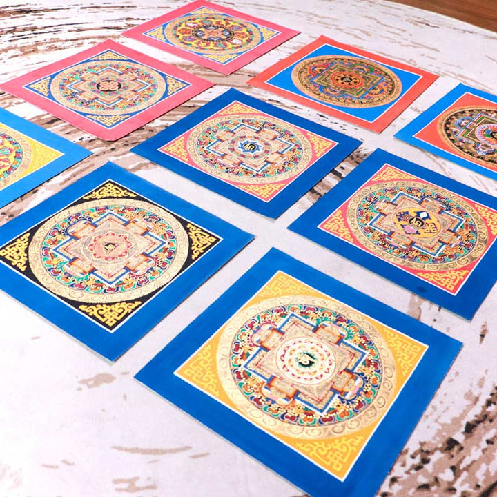 Dipinto Thangka tibetano fatto a mano, benedizione Thangka, scatola cieca, motivo a colori casuali