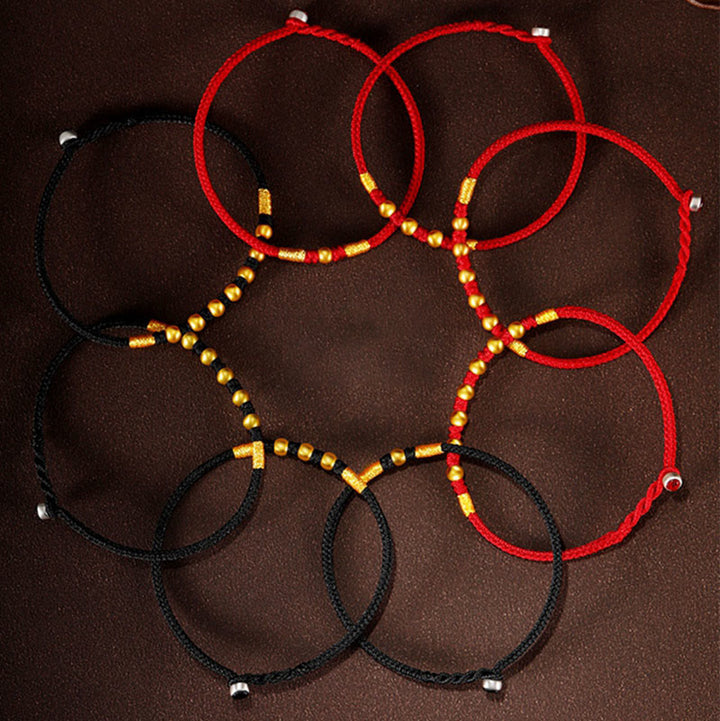 Braccialetto di protezione intrecciato fatto a mano con nodo King Kong, perline d'oro 999 Buddha Stones