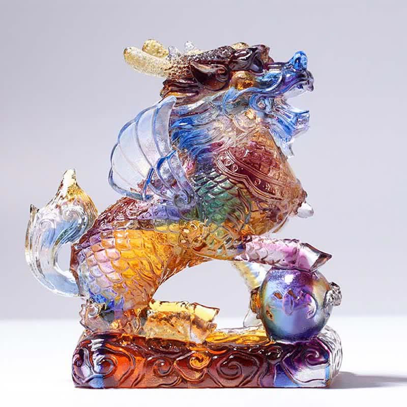 Feng Shui Kirin Fatto a mano Liuli Cristallo Arte Pezzo Fortuna Casa Ufficio Decorazione