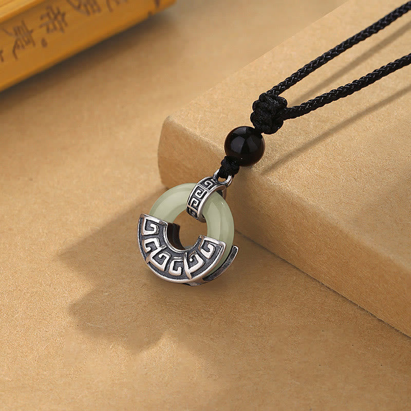 Collana con ciondolo Buddha Stones in argento sterling 925, giada naturale di Hetian, fibbia della pace e prosperità