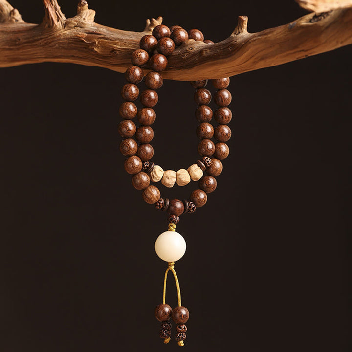 Braccialetto doppio giro Buddha Stones Sandalo Foglia piccola Sandalo rosso Bodhi Seme Purificazione