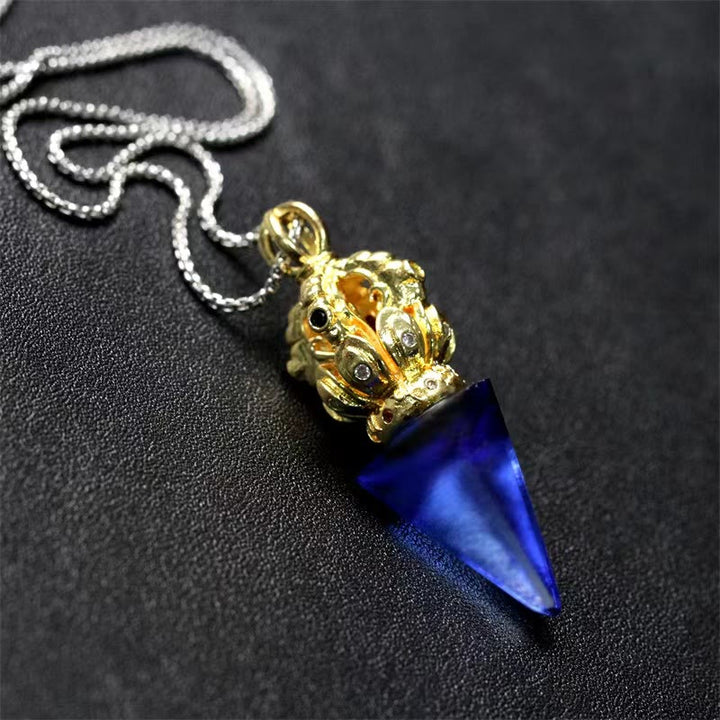 Buddha Stones Tibetano Dorje Vajra 4 punte Loto Liuli Cristallo Forza Collana Pendente