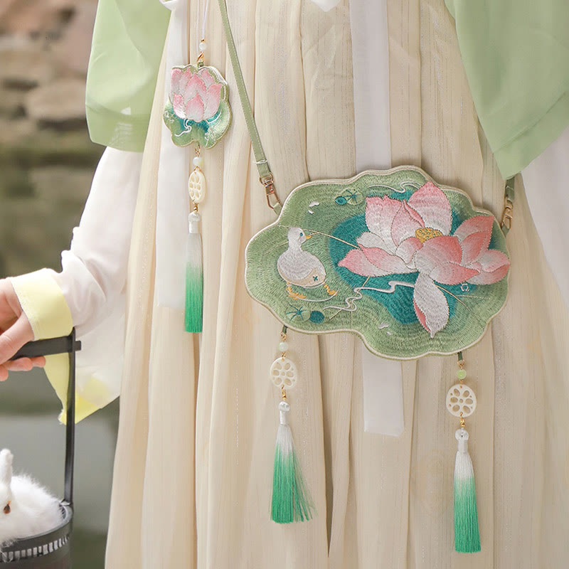Buddha Stones Fortuna Ricamo Loto Koi Pesce Coniglio Fiore Borsa Hanfu Borsa a Tracolla Borsa a Tracolla