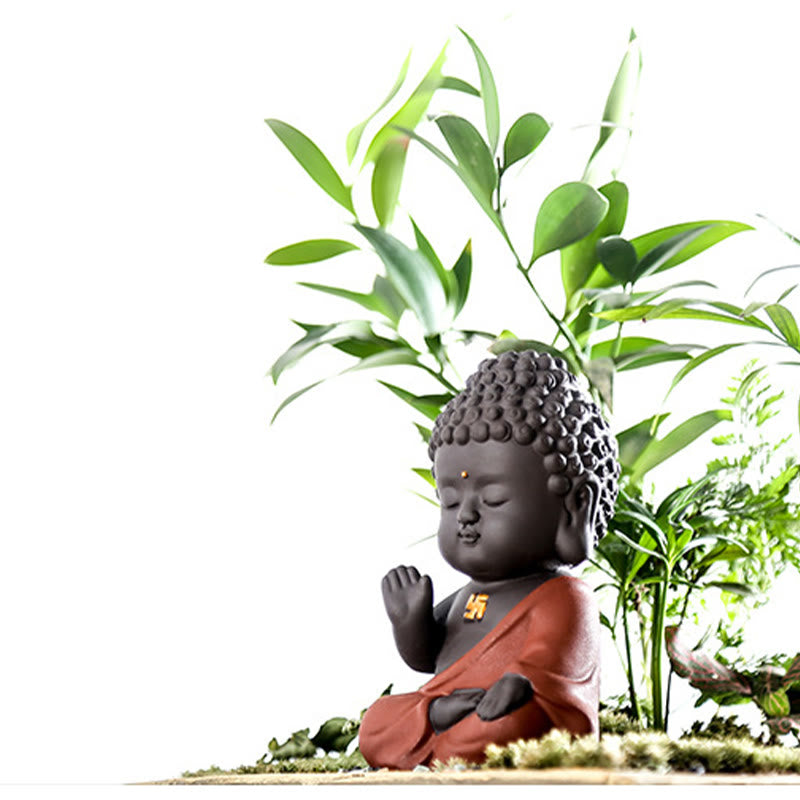 Buddha Stones Piccolo Buddha Serenity Argilla Viola Decorazione della scrivania di casa