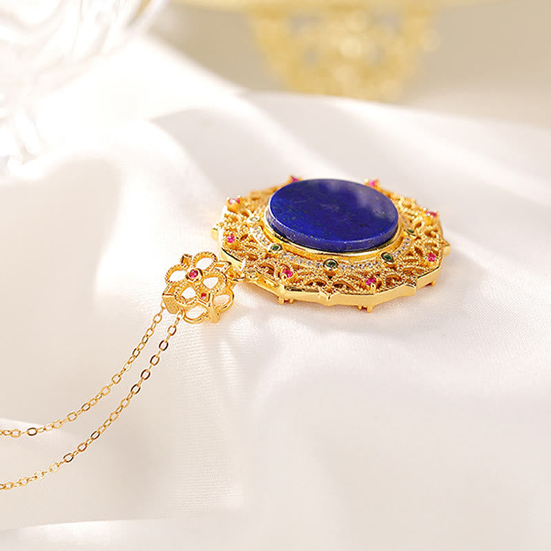 Collana pendente positivo in lazurite placcata in oro e argento sterling 925 Buddha Stones