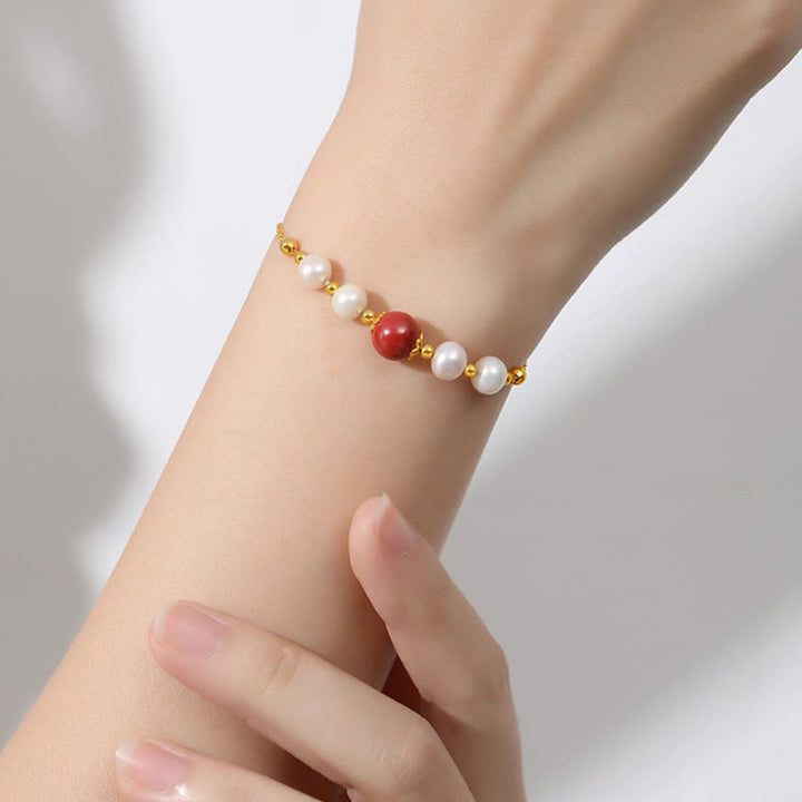 Bracciale a catena con perle curative in argento sterling 925 e cinabro Buddha Stones