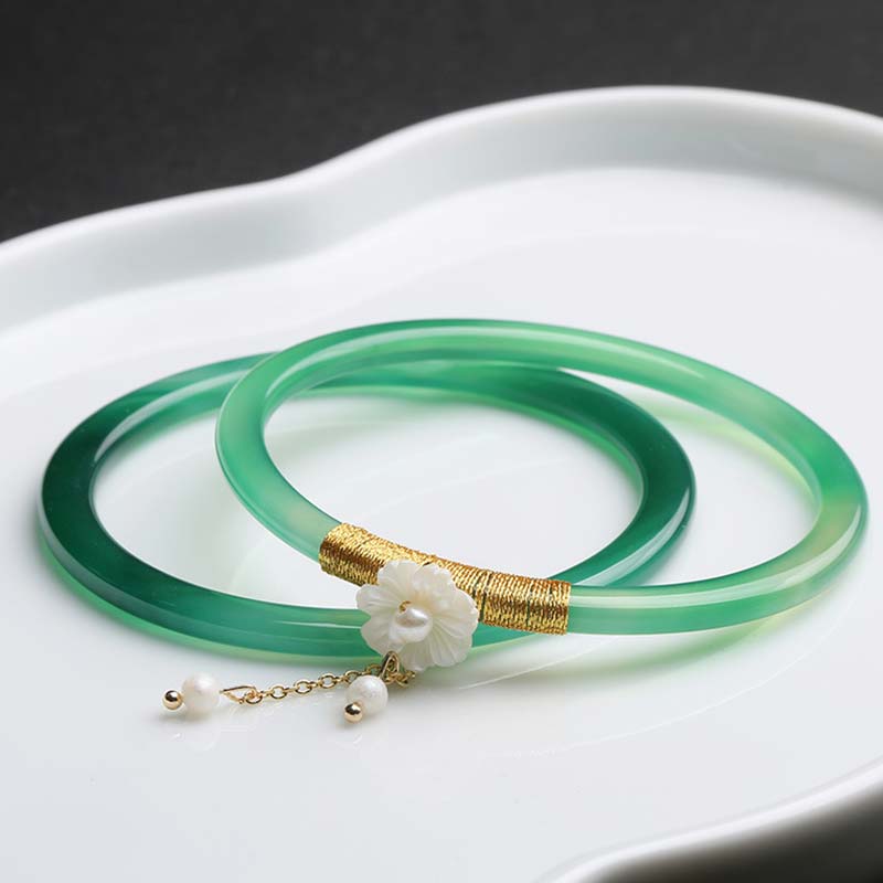 Braccialetto di successo in giada bianca ciano naturale Buddha Stones - Giada ciano (58 mm, adatta per circonferenze da 19 a 21 cm) - image 0