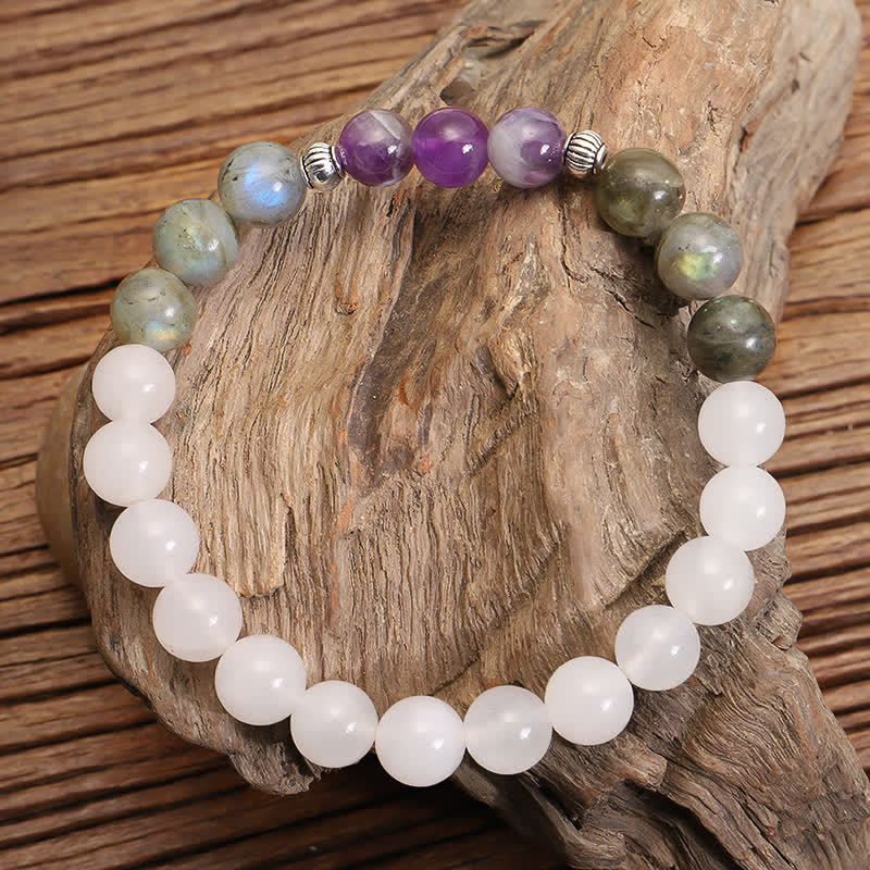 Buddha Stones 108 Mala Beads Agata Bianca Ametista Nero Glitter Pietra Braccialetto di Protezione
