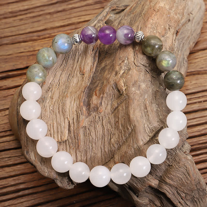 Buddha Stones 108 Mala Beads Agata Bianca Ametista Nero Glitter Pietra Braccialetto di Protezione